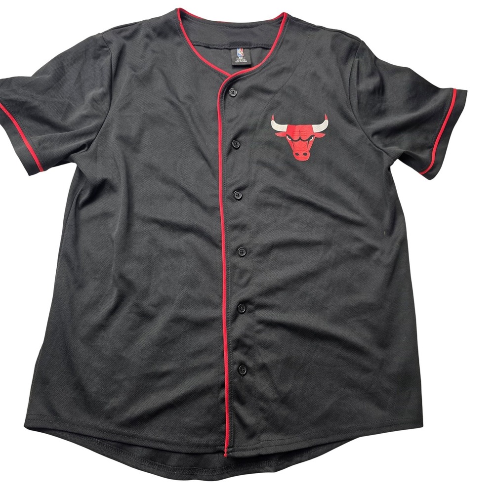 Chicago Bulls Shirt Mens Medium Black Red NBA Basketball Button Up Jersey Top